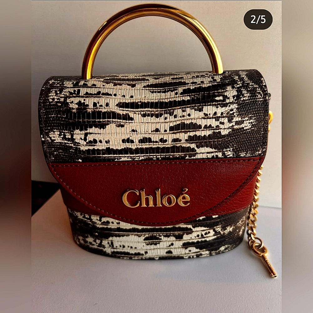 Chloe 2 way embossed lizzard w/ sepia leather